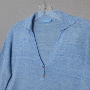 J. McLaughlin Sweater XS Blue Linen Lightweight Coastal Beachy Resort Vacation